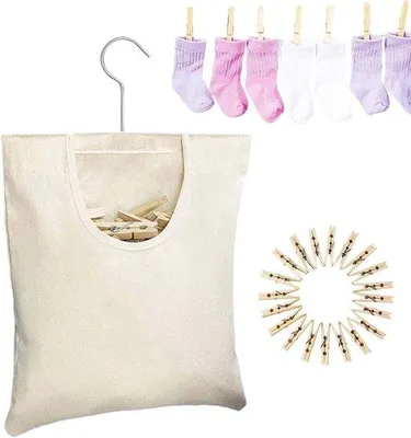 Produktbild von Famanu Wäscheklammer Aufbewahrungstasche - Hängende Wäschetasche - Beige
