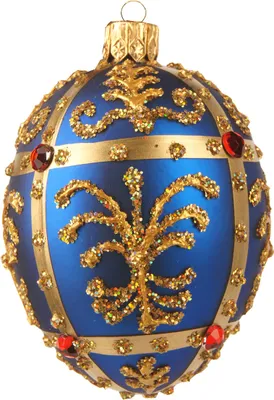 Produktbild von Christbaumschmuck Glas Ei mit Renaissance Ornamenten 6cm blau