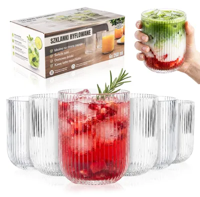 Zdjęcie produktu dla SUPERBUTELKI - 6x Zestaw szklanek, ryflowane szklanki 260 ml do drinków, napojów, soku, wody, na napoje, drinki