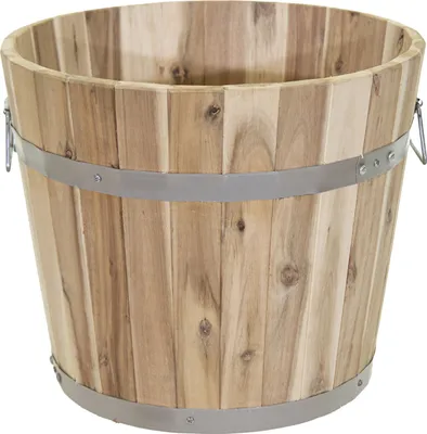 Produktbild von Pflanzkübel Holz mit Griffen | Pflanztopf rund Akazienholz 33/28 cm | Blumenkästen aus Holz