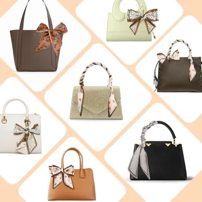 Produktbild von 4 Satin-Haartücher, lange schmale Satinschals für Damen im Sommer, Kopftücher, Handtaschenzubehör, Haarschmuck und Geschenk