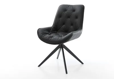 Produktbild von DELIFE Drehstuhl Taimi-Flex Echt-Leder Schwarz Kreuzgestell breit Schwarz 360° drehbar Wippfunktion