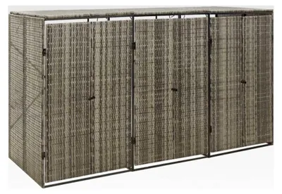 Produktbild von Mülltonnenbox für 3 Tonnen Grau 207x80x117 cm aus Poly Rattan