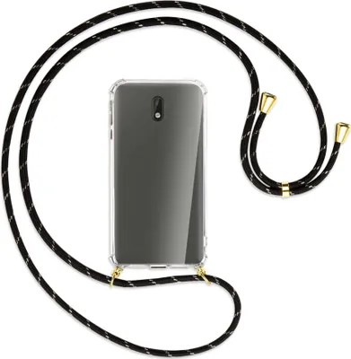 Produktbild von Handykette Backcover-Schutzhülle mit Band (Metall goldfarben) für Nokia 3 - schwarz/gold