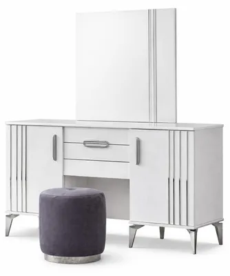 Image de Table de maquillage blanche unique, avec tiroirs, en bois