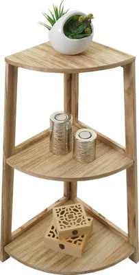 Produktbild von Eckregal HWC-K44, Regal Standregal Wohnregal, 3 Ablagen, 80x37x37cm MDF aus Paulownia  naturbraun