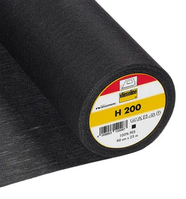 Vlieseline H 200 Rolle in Schwarz leichte Bügeleinlage Meterware für dunkle Stoffe Kragen und Manschetten.
