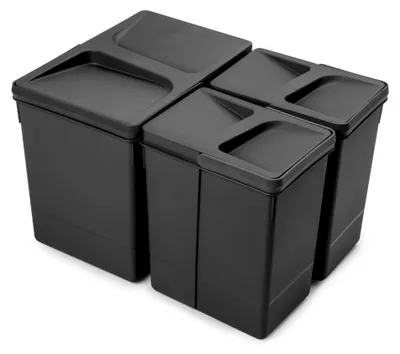 Zdjęcie produktu dla Emuca Zestaw pojemników do recyklingu do szuflad kuchennych Recycle, wysokość 266 mm, 1x15 litrów, 2x7 litrów, Plastik, Czarny