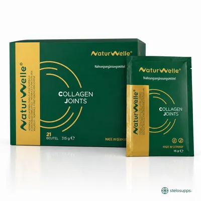 Immagine prodotto di NaturWelle® Collagen Joints con peptidi di collagene FORTIGEL® – Formula premium 7 in 1 per le articolazioni – MSM + magnesio + MSM + D3. halal.