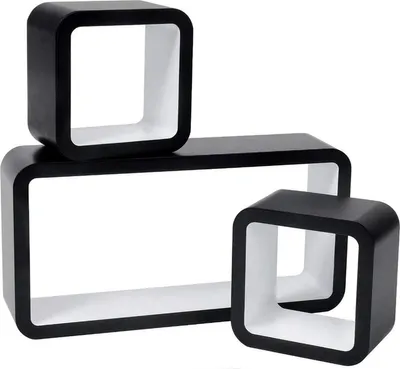 Produktbild von Happyment Schwebende Wandregal Cubes – Schwarz/Weiß – 3er Set Wandboards – Fotoregal & Bücherregal aus MDF