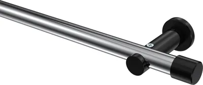 Produktbild von Interdeco Gardinenstange / Vorhangstange Chrom / Schwarz, Typ Platon Santo (Kappe) ohne Ringe, 20 mm Ø 1-läufig, 260 cm