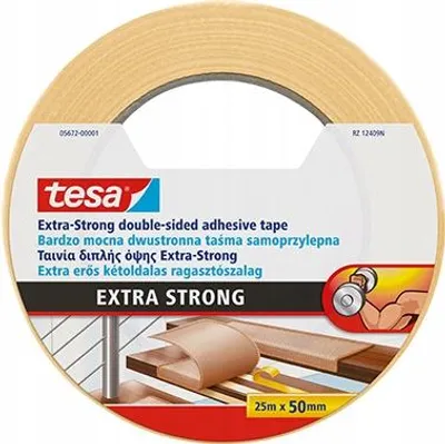 Obrázok produktu pre Lepiaca páska Tesa Extra Stark na koberce, 25 m × 50 mm, neklzká a pevná, určená na spodnú stranu kobercov