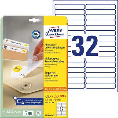 Produktbild von Universal-Etiketten 96x16,9 mm VE=30x960 Stück weiß