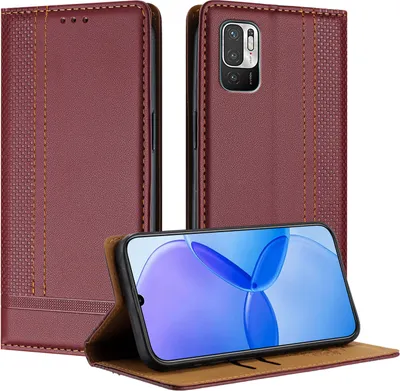 Produktbild von Handyhülle für Xiaomi Redmi 10 4G Leder Flip Klappbare Schutzhülle mit Standfunktion Dunkelrot