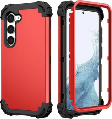 Produktbild von Galaxy S23 Hülle, 3 in 1 Hybrid PC TPU Stossfest Robust Schutzhülle für Samsung Galaxy S23 Rot