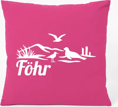 Produktbild von Huuraa Kissen Föhr Strandmotiv 40x40cm mit Füllung Fuchsia Baumwolle Dekokissen Geschenkidee