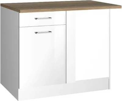 Produktbild von Held Möbel Eckunterschrank Mailand BxTxH 110 x 60 x 85 cm weiß hochglanz zerlegt Anschlag reversibel 469.6210