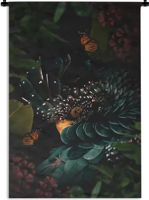 Produktbild von MuchoWow® Wandteppich Wandbehang Kakadu - Vogel - Schmetterlinge 60x90 cm Tapisserie Dekoration Wandtuch - Foto-Teppich - Abwaschbar