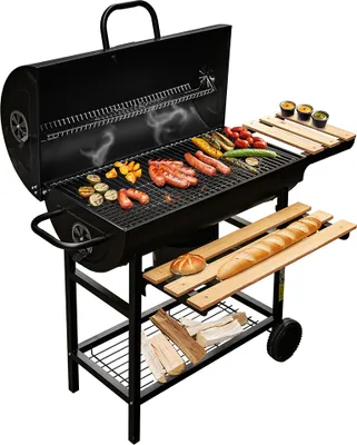 Zdjęcie produktu dla Grill Węglowy Ogrodowy Beczkowy Z Pokrywą I Termometrem + Gratis