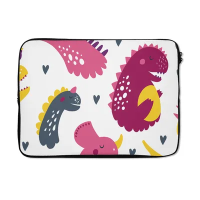 Produktbild von MuchoWow® Laptop Hülle 14 ZollDino - Muster - Kind - Rosa - Mädchen Laptoptasche - Laptoptasche - Stoßsicher - Schutzhaube