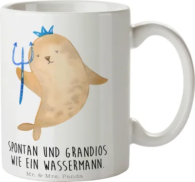 Produktbild von Mr. & Mrs. Panda Teetasse Sternzeichen Wassermann - Weiß - Geschenk, Kakaotasse, Pott, Geburtstag Februar, Kaffeebecher, Kaffeetasse, Meermann, haferl, Nix, Januar, Tasse