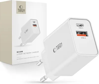 Obrázok produktu pre Tech-Protect Nc30W 2-Portová Sieťová Nabíjačka Pd30W/Qc3.0 Biela