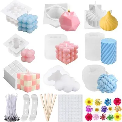 Productafbeelding van Bubble-kaarsen set, 3D siliconen mal voor het maken van kaarsen, gietvormen en een set lonten. Kaarsvormen om kaarsen te gieten als decoratie voor in huis, een creatieve hobby