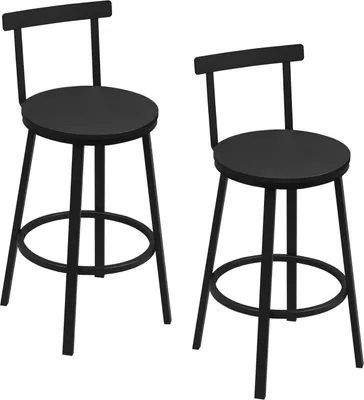 Produktbild von WOLTU Barhocker rund, Küchenhocker, Tresenhocker mit Lehne, Metallgestell, Fußstütze : Schwarz 2 Farbe: Schwarz Stückzahl: 2