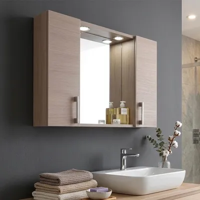 Immagine prodotto di Specchio bagno contenitore 77cm 2 pensili rovere fumo