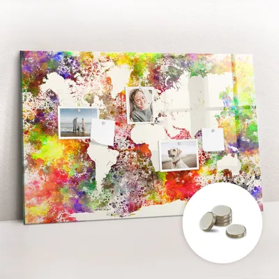Produktbild von Magnetisch Tafel Magnettafel - Magnetpinnwand Memoboard - Notiztafel verschiedenen Designs - 90x60 cm - Aquarellierte Weltkarte