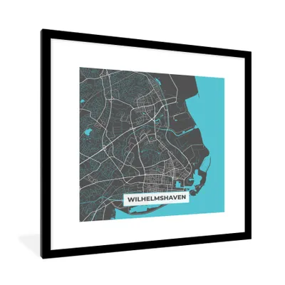 Produktbild von MuchoWow® Gerahmtes Poster Blau - Deutschland - Karte - Stadtplan - Wilhelmshaven 40x40 cm - Poster mit Schwarzem Bilderrahmen Wandposter Rahmen Foto Bilder - Poster - Plakat im Rahmen