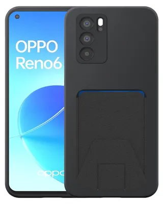 Produktbild von Geeignet für Oppo Reno 6 5G Phone Case mit verstellbaren Leder Kartenschlitz - Flexible Back Cover Case Silikon TPU mit verstellbaren Leder Kartenschlitz - Schwarz - Smartphonics