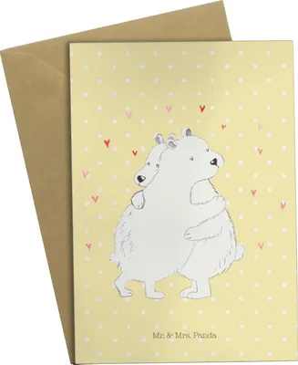 Produktbild von Mr. & Mrs. Panda Klappkarte Eisbär Umarmen - Gelb Pastell - Geschenk, einladungskarten, glückwunschkarten, weihnachtskarten, Grußkarte, Lustige Sprüche, Glückwunschkarte
