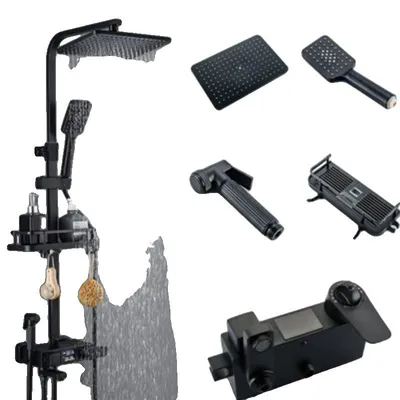 Produktbild von Duscharmatur Set, Thermostatsteuerung, Zeitgenössisches Design, Schwarz B