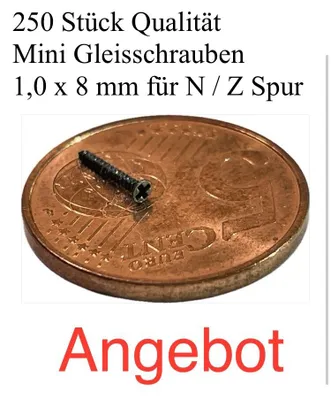 Immagine prodotto di 250 pezzi! Mini viti per binari N e Z, dimensioni 1,0 x 8 mm, compatibili con Tillig / ENHE / Märklin