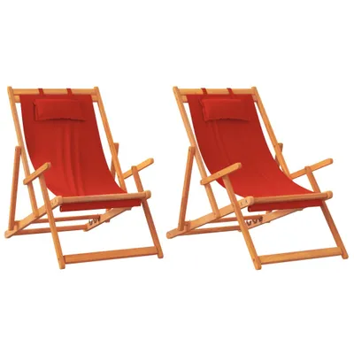 Image de Chaises de plage pliables lot de 2 rouge tissu