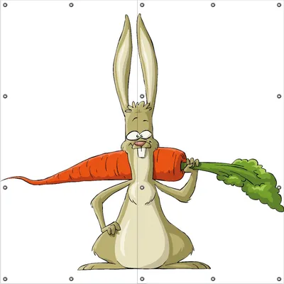 Produktbild von Wallario Outdoor-Poster für Garten oder Balkon, Motiv Lustiger Hase mit Möhre im Comic Stil, in ca. 180 x 180 cm