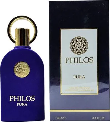 A perfume bottle and its packaging are displayed against a white background.