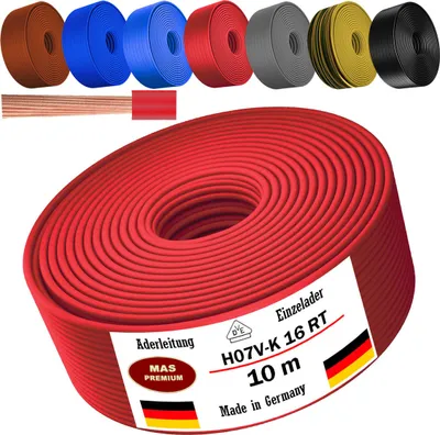 Produktbild von 10m Aderleitung H07 V-K RT 1x16 mm² Rot Einzelader flexibel