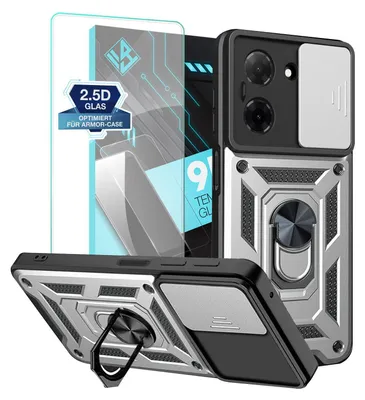 Produktbild von Armor Handyhülle für Xiaomi Redmi A5 mit 9H Displayglas Displayschutz Kameraschutz Handy Panzer Case Cover Schutzhülle Outdoor Farbe: Silber