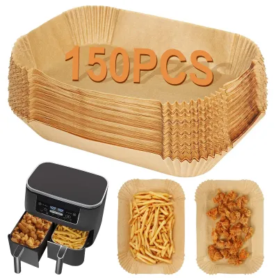 Produktbild von 150 Stück Backpapier für die Ninja Foodi Heißluftfritteuse, Zubehör für die Modelle AF300EU/AF400EU, Tower T17088 und andere Zweizonen-Heißluftfritteusen mit einem Fassungsvermögen von 7,6 bis 9,5 Litern.