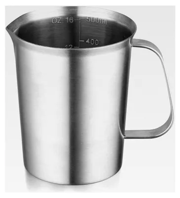 Produktbild von Edelstahl-Messbecher mit Ausgießlippe, Metallkrug mit ML-Markierung, 16Oz/500Ml