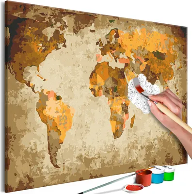 Produktbild von Malen nach Zahlen Weltkarte 50x40 cm Malset mit Holzrahmen auf Leinwand für Erwachsene Kinder Gemälde Handgemalt Kit DIY n-A-0852-d-a