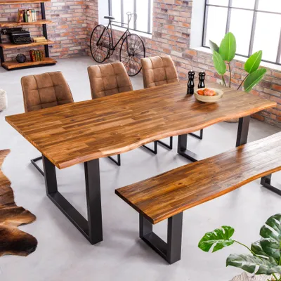 Produktbild von riess-ambiente Massivholz Esstisch GENESIS 160cm natur anthrazit Akazie Baumkante Industrial Design Esszimmertisch Tisch