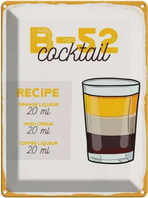 Produktbild von vianmo Blechschild 40x30 cm B-52 Cocktail Recipe Orange Essen Trinken