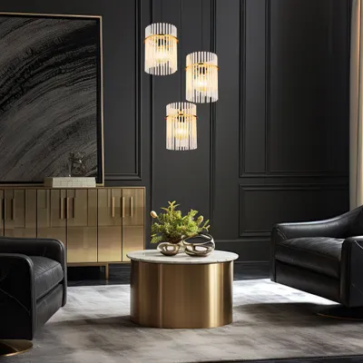 Produktbild von LED Pendelleuchte, Metall, Gold, Glasstäbe, 3-Flammig