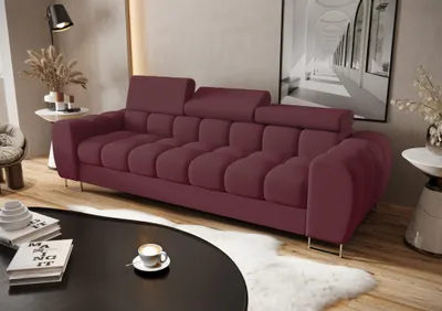 Productafbeelding van Bank Designersofa BASTIEN, 3-zits, bekleed met stof Gemma in de kleur Bordeaux