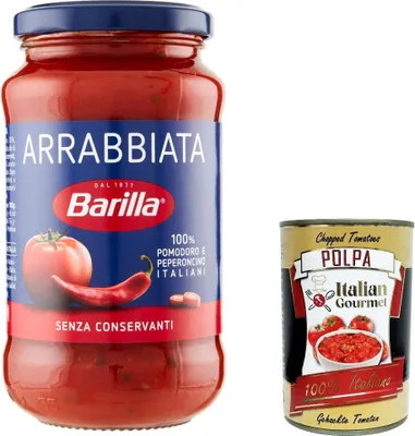 Produktbild von 12x Sugo Arrabbiata, Sauce mit Tomaten und italienischem Paprika, glutenfreier, hergestellter Sauce und ohne zusätzliche Konservierungsmittel, 400 g + Italian Gourmet polpa 400g