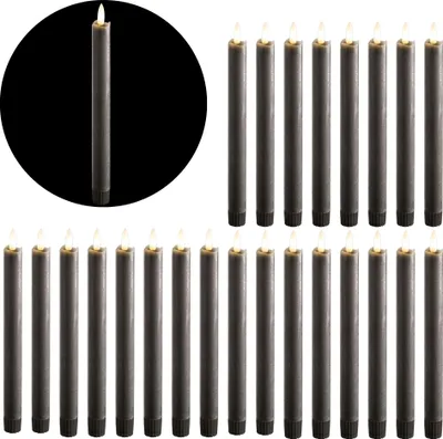 Produktbild von LED Stabkerzen 24 Stück ECHTWACHS GRAU - mit Timer Funktion 6 Stunden - 23cm Höhe für Kerzen 2,2cm Durchmesser 2 AAA Batterien notwendig LED Stabkerzen 4er Set 6x GRAU bewegliche Flamme Licht