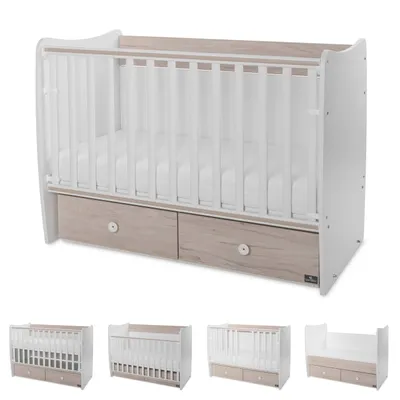Produktbild von Lorelli Babybett MATRIX NEW Kinderbett 120 x 60 cm, 2 Ebenen, 2 Schubladen hellbran weiß